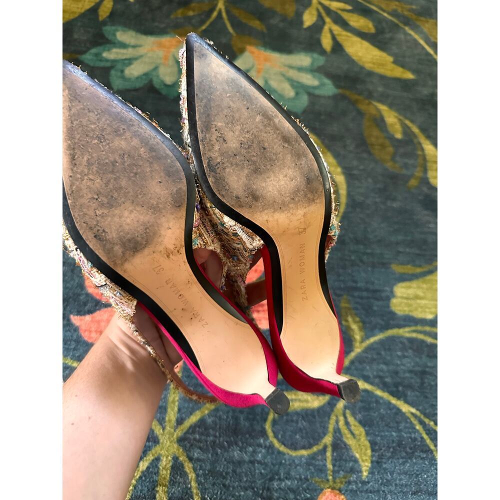 Zara Tweed Pointed Toe Slingback Heels Size 37 - Picture 10 of 10